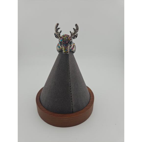 Multicolor Rhinestone Stag Deer Ring Adjustable Dark Gray Artsy Fairycore Nature - Picture 2 of 3